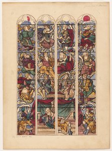 Studie til fire farvede glasvinduer Généalogie dAbraham, 1844. af Achille Devéria