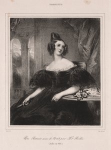 Ung kvinde med en vifte ved et bord, 1835. af Achille Devéria