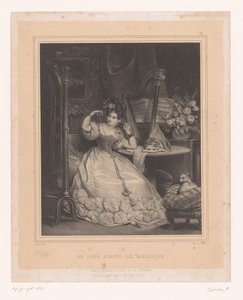 Den kommende brud passer til en halskæde foran spejlet Un jour avant le mariage (titel på objekt) af Achille Devéria