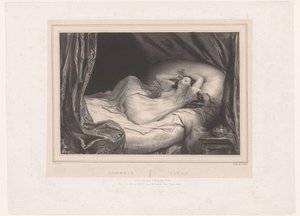 Pige sover på sengen Sommeil / Sleep (titel på objekt) af Achille Devéria