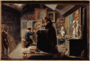 Modellens positur, ca. 1838 (olie på papir på lærred) af Achille Devéria