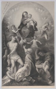 Madonnaen af Saint Sebastian, med jomfruen og barnet, omgivet af engle, ser ud til..., 1847. af Achille Désiré Lefèvre