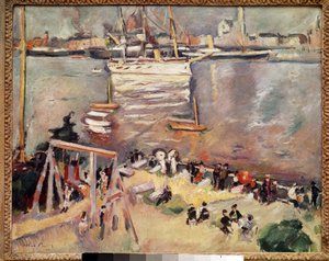 Ind i en korvette i Antwerpens havn Maleri af Othon Friesz (1879-1949) 1906 Privat samling