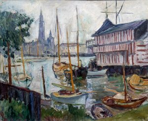 Dam med fiskerbåde Maleri af Achille-Emile (Achille Emile) Othon Friesz (1879-1949) 20. århundrede Le Havre, Musee des Beaux Arts