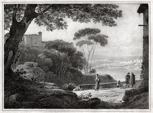 Albanosøen. (gravering omkring 1820) af Achille Etna Michallon