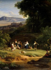 Landscape inspires from the view of Frascati. Painting by Achille Michallondani