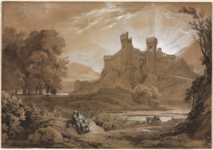 Landskab med slot og hyrder, 1814. af Achille Etna Michallon