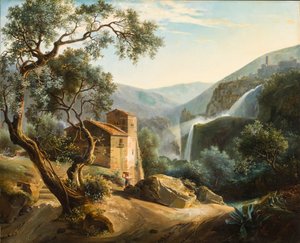 Landskab med vandfald, ca. 1830