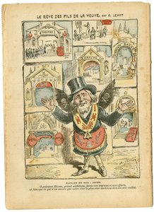Illustration af Achille Lemot (1846-1909) i Le Pelerin, 23/09/06 - Enkens sønners drøm - Antimilitarisme, Religion Tro, Churches Cathedrales, Katolsk katolicisme - Laicisation af det religiøse rum, Laicisation Laicite Lay-love - Hiram af Achille Lemot