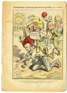 Illustration af Achille Lemot (1846-1909) i Le Pelerin, 03/01/09 - Radikal-socialistiske strenge - Radikalisme, Undervisning, Religion Tro, Marokko, Ateisme, Radikale og Radikal-Socialistiske Parti, Katolsk Katolicisme - Laicisation Laicite Laiques - Cleme af Achille Lemot