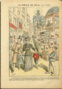 Illustration af Achille Lemot (1846-1909) i Le Pelerin, 03/05/08 - Zolas århundrede - Religion Tro, Familie, Pornografi, Aviskiosker, Katolsk Katolicisme, Rue alley - Zola Emile af Achille Lemot