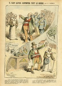 Illustration af Achille Lemot (1846-1909) i Le Pelerin, 03/09/05 - Du skal vide, hvordan du kan behage alle - Antiklerikalisme, Antimakonisme Freemaking, Religion Tro, Medalje, Bloc des lefts, Katolsk Katolicisme - Udsættelse af religiøse, Laicization Lai af Achille Lemot