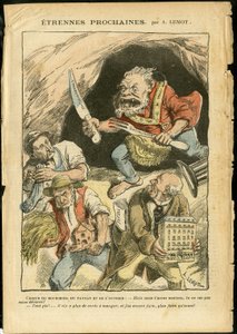 Illustration af Achille Lemot (1846-1909) i Le Pelerin, 07/01/06 - Næste fremmed - Landbrug, Kollektivisme, Socialisme - Arbejder, Bønder, Landmænd - Ogre/spise/sluge, Animalisering af Achille Lemot