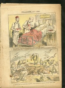 Illustration af Achille Lemot (1846-1909) i Le Pelerin, 21/02/09 - Plyndring - Medicin, Religion Tro, Beskatning, Katolsk Katolicisme - Laicisation Laicite Laiques, Menigheder - Grib, Medicin, Skatteyder, Munke af Achille Lemot