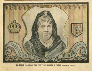 Illustration af Achille Lemot (1846-1909) i Le Pelerin, 24/04/04 - Dronning Isabelle, der netop døde i Paris - Paris, Spanien, Monarki, Udenlandsk suveræn - Isabella II af Spanien (1830-1904) af Achille Lemot