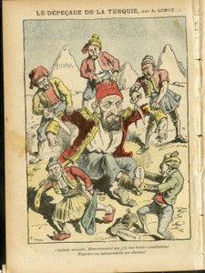 Illustration af Achille Lemot (1846-1909) i Le Pelerin, 25/10/08 - Tyrkiets depecage - Tyrkiet, Religion Tro, Balkan, Bulgarien, Bosnien-Hercegovina, Kreta, katolsk katolicisme - Abdul-Hamid II (1842-1918) af Achille Lemot