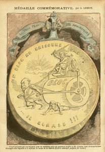 Illustration af Achille Lemot (1846-1909) i Le Pelerin, 26/02/05 - Erindringsmedalje - Antimaconism Freemaking, Kortetui, venstre blok - Combes Emile (1835-1921), Marianne - Gryde af Achille Lemot