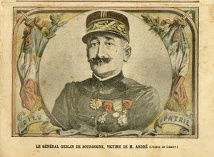 Illustration af Achille Lemot (1846-1909) i Le Pelerin, 27/03/04 - General Geslin fra Burgurdy, offer for Mr. Andre - Armee, sag om kortene - Andre Louis, General Generaux, Jules Henri Geslin fra Bourgogne (1812-1897) af Achille Lemot