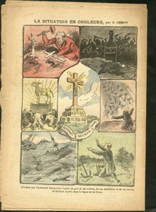 Illustration af Achille Lemot (1846-1909) i Le Pelerin, 28/02/09 - Situationen i farver - Religion Tro, Maritime Marine Seaside, Ateisme, Ulykker Katastrofer, Naturkatastrofer, Christian Cross, Katolsk Katolicisme - Guldkalv af Achille Lemot