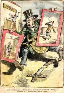 Resultaterne: et lyceenselvmord i Clermont, et andet i Bourg: resultater af moral uden Gud i skolen! - Tegneserie af Achille Lemot (1846-1909) i Le Pelerin (1909) - modstand mod Laique og religiøs undervisning (katolsk) - en embedsmand fra Republikken Wea af Achille Lemot