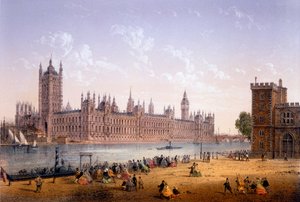 Houses of Parliament fra South Bank, tryk udført af Ch. Riviere, 1862