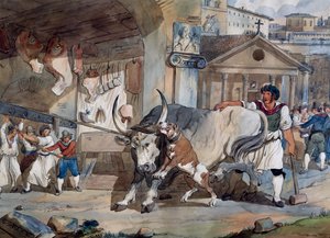 Slagter, af Achille Pinelli (1809-1841), akvareltegning, Italien