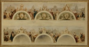 Byen Paris tilbyder alle nationer gæstfrihed på sine kunstskoler, museer og videnskabelige institutioner - Skitse til indgangshallen på Hôtel de Ville de Paris af Achille Sirouy