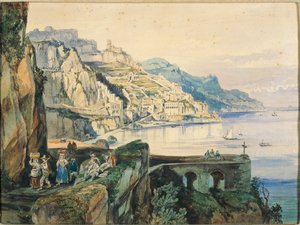 Italien, Udsigt over Amalfi (akvarel på papir)
