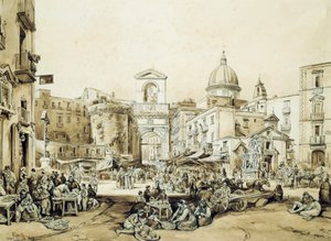Porta Capuana i Napoli, af Achille Vianelli (1803-1894), sepia, 43x60,5 cm