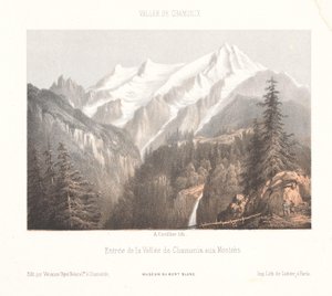 Udsigt over Chamonix med Mer-de-Glace-gletsjeren og Aiguille du Dru Chamonix, le Glacier des Bois, et le Dru (titel på objektet) Erindringer om Chamonix-Mont-Blanc (serietitel) Museum du Mont-Blanc (serietitel)