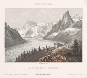Udsigt over Le Chapeau ved Mer-de-Glace gletsjeren Le Chapeau (titel på objekt) Memory of Chamonix-Mont-Blanc (serietitel) Museum du Mont-Blanc (serietitel på objekt)