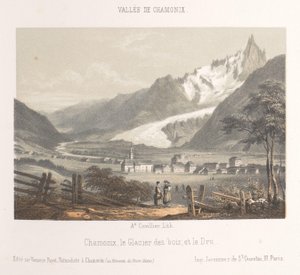 Udsigt over Aiguille de Bionnassay med gletscher Aiguille et Glacier de Bionnassay (titel på objekt) Memory of Chamonix-Mont-Blanc (serietitel) Museum du Mont-Blanc (serietitel på objekt)