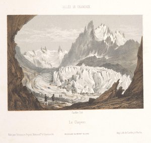 Udsigt over Mer-de-Glace-gletsjeren nær Les Bois og Les Tines Claciers des Bois, depuis les Tines (titel på objekt) Memory of Chamonix-Mont-Blanc (serietitel) Museum du Mont Blanc (serietitel)