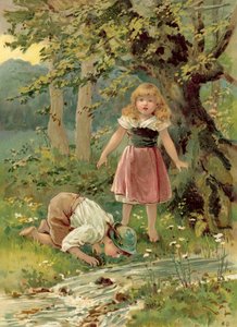 Broderen drikker af bækken (chromolitho)