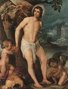 Saint Sebastian deltog af engle (olie på kobber) af Adam (circle of) Elsheimer