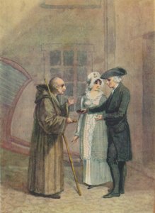 Yorik, munken og madame L- i krogården i Calais, c1760