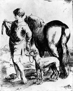 Dreng med en hest og to hunde, ca. 1597-1610 af Adam Elsheimer