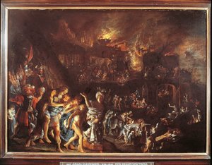 Afbrændingen af Troja, ca. 1604 (olie på kobber)