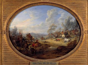 Cavalry Shock Et slag under Ludvig XIV. Maleri af Adam Van der Meulen (1632-1690) søn. 0,2x0,27 m af Adam Frans van der Meulen