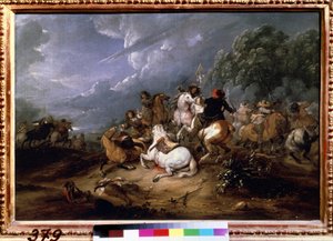 ""The Skirmish"" (Cavalry Skirmish) Maleri af Adam Frans van der Meulen (1632-1690) 1660 Pushkin Museum, Moskva af Adam Frans van der Meulen