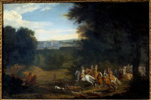Louis XIV is hunting. Painting by Adam Francois Van Der Meulendani af Adam Frans van der Meulen