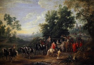 Rejsende procession af en prinsesse af Adam Frans van der Meulen