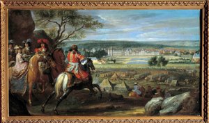 Udsigt over slottet Fontainebleau i 1669, med Ludvig XIV (1638-1715) og Marie Therese af Østrig (1638-1683) Maleri af Adam Frans van der Meulen (1632-1690) 1669 Søn. 0,53x0,95 m. af Adam Frans van der Meulen