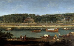 Udsigt over slottet Saint Cloud med det kongelige galleri på Seinen, maleri af Adam Van der Meulen (1632-1660) af Adam Frans van der Meulen