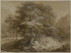 Skyggefuld lund med nymfe siddende under træ af Adam Friedrich Oeser