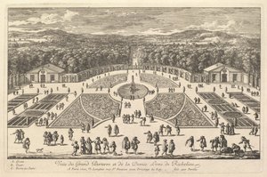 Udsigt over Grand Parterre og Halvmånen af ​​Richelieu, 1600-tallet. af Adam Perelle