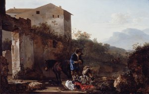 Landskab med en gedehyrde, ca. 1650 (olie på panel) af Adam Pynacker