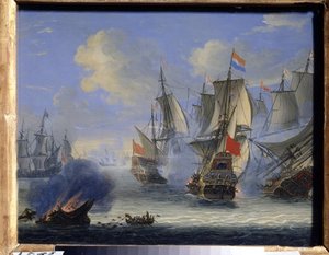 Søslag (Et søslag). Maleri af Adam Silo (1674-1757). Olie på lærred, 25 x 33,5 cm. Hollandsk kunst, barokkunst. Statens kunstmuseum, Tula (eller Tolan).