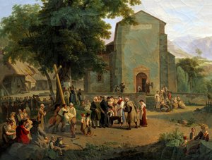 Genoprettelse af tilbedelse efter revolutionen. Schweizisk maleri af Adam Topffer (1766-1847) af Adam Topffer