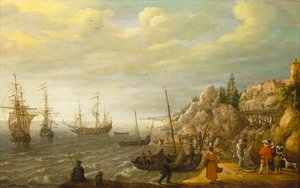 Hollandske skibe for anker ud for en befæstet skandinavisk by af Adam Willaerts
